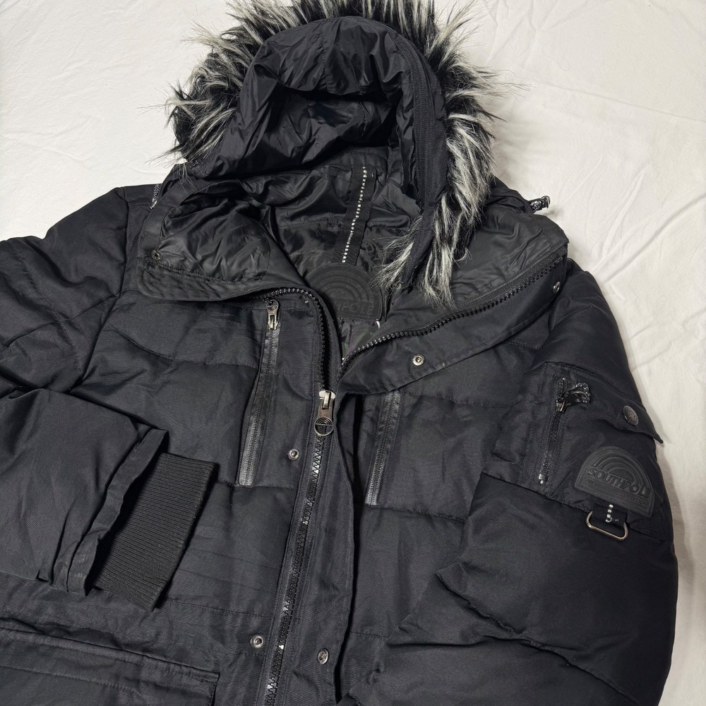 Vintage SouthPole Antarctic Expedition Mens Black Hooded Puffer Jacket Small